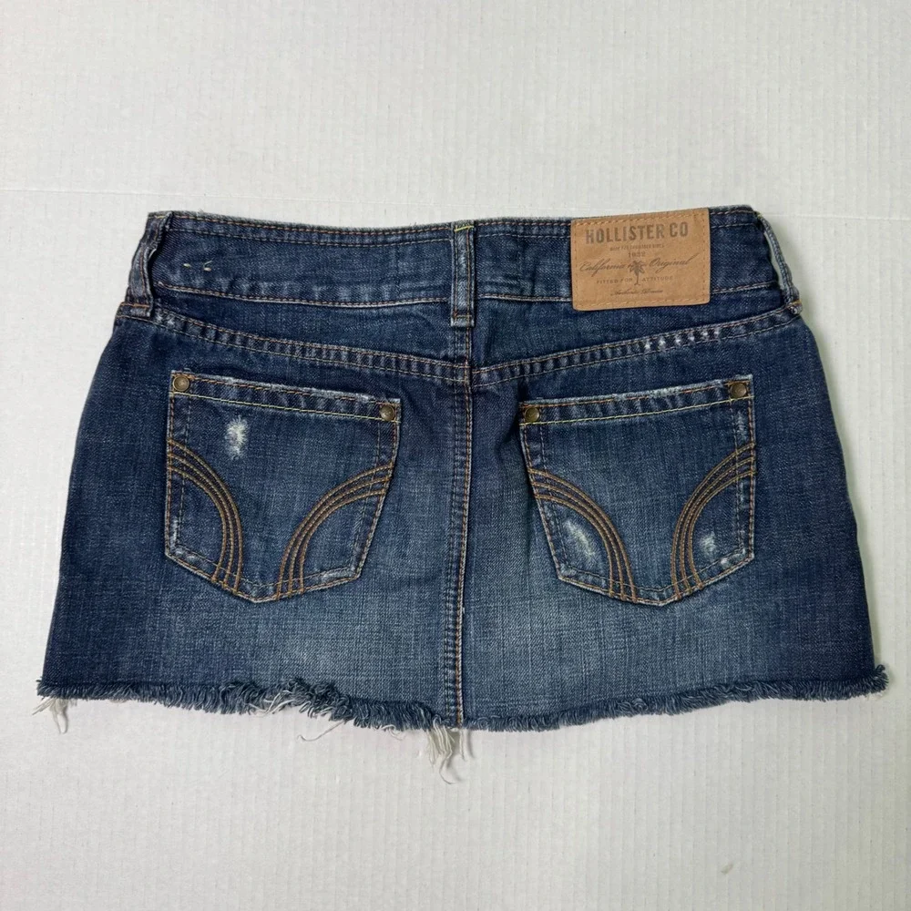 Hollister Low Rise Denim Mini Skirt Size 0 Y2K Vintage Coquette - Picture 2 of 6